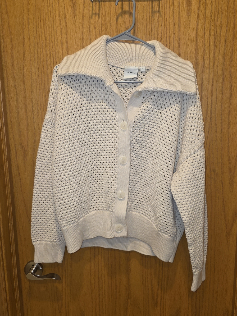 Varley Cream Open-Knit Button Cardigan
